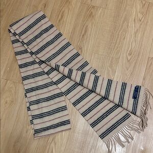Burberry Cream Scarf with Red and Blue Stripes